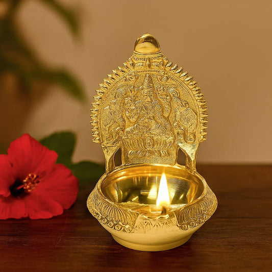 Pure Brass GAJALAKSHMI KUBER KAMAKSHI Deep, Deepak, Diya for Pooja Purposes, 6 Inches, 440 gm