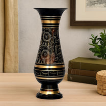 Pure Brass Double Colour Bidri Work Flower Vase 8"
