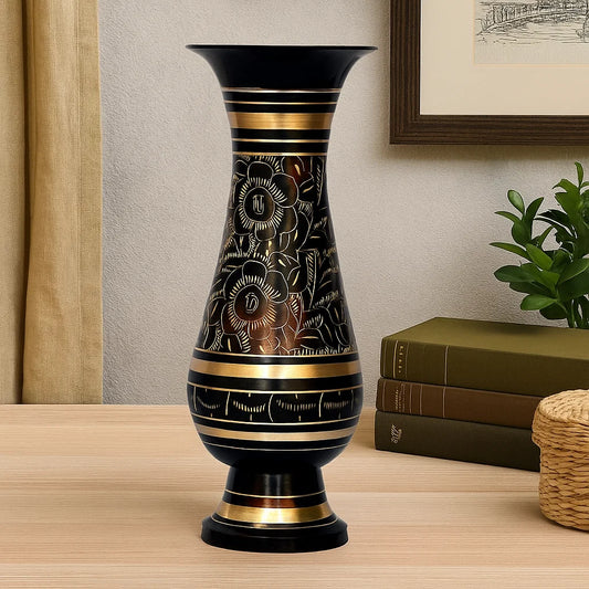 Pure Brass Double Colour Bidri Work Flower Vase 8"