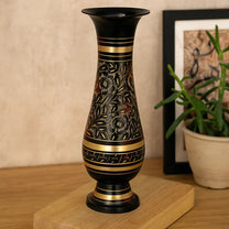 Pure Brass Double Colour Bidri Work Flower Vase 10"