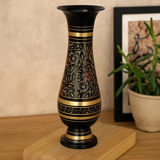 Pure Brass Double Colour Bidri Work Flower Vase 10"