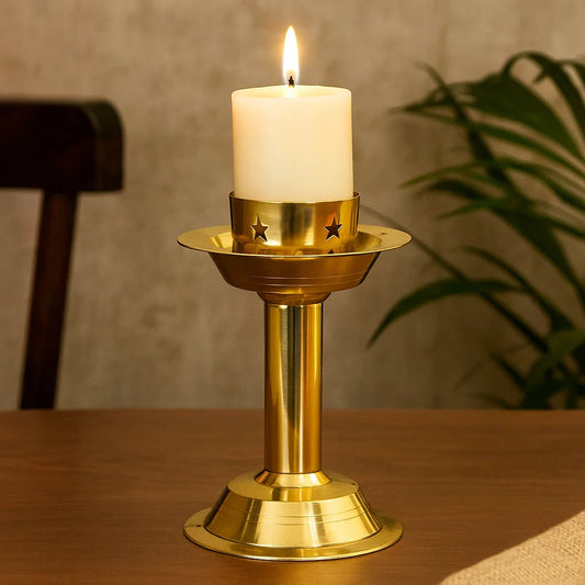 Pure Brass Candle Stand Holder for Pooja Room Decor, Home Decoration All Purpose, 6.3 inches, 390gm
