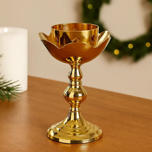 Brass Candle Stand Holder for Pooja Room Decor, Home Decoration All Purpose, 8 inches, 340gm