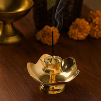 Brass Lotus Design Agarbatti/Dhoop Holder, Home Décor, Gift & Pooja, 80 gm, 2 inches, Brass , 1 Piece