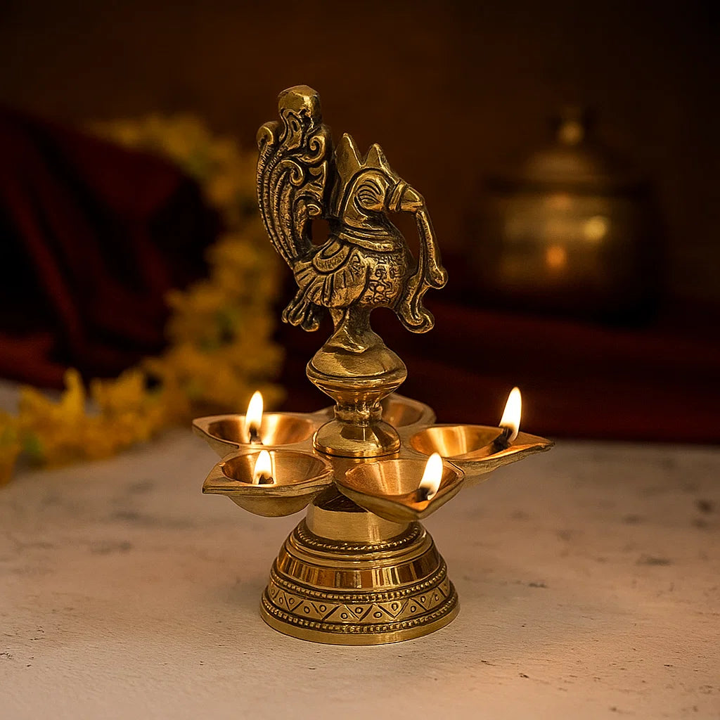 Pure Brass Peacock Design Antique Diya | Table Diya | Deep | Deepak for Pooja | Puja|Mandir | Diwali Festival Decoration
