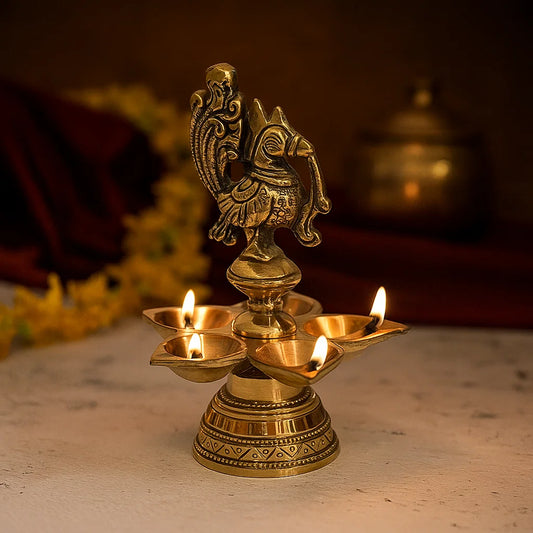 Pure Brass Peacock Design Antique Diya | Table Diya | Deep | Deepak for Pooja | Puja|Mandir | Diwali Festival Decoration