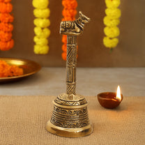 Brass Handicraft 5.25" nandi Puja Hand bell Ghanti for Poojan, Aarti or Spiritual Purpose