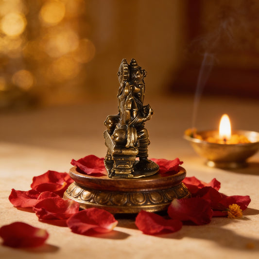 Copper Handmade Darbar Ganesha 2.5 inches Sitting Idol Statue Showpiece for Home Temple Decor I Car Dashboard Decor I Office Desk I Nice Gift Ideal for Good Luck Wishes I