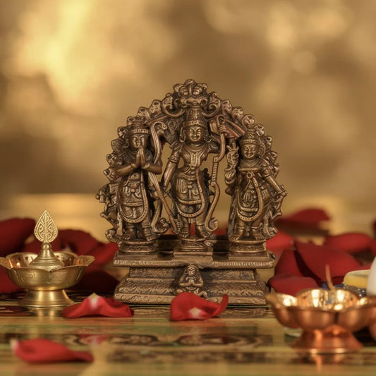 Pure Copper Handmade Lord Ram Darbar Murti | Rama Sita Lakshman Hanuman Statue | Ram Parivar Murti for Home Temple | Size 2.65 Inch Approx