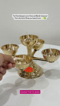 Pure Brass 5 Faced Ethnic Panchadeep bhadradeepam, 4.75 inches