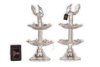 White Metal 7 inches Silver Colour 2 Step Electric Bulb Lights Diya | Deep | Deepak for Pooja | Puja | Mandir | Diwali Festival Decoration | Pair