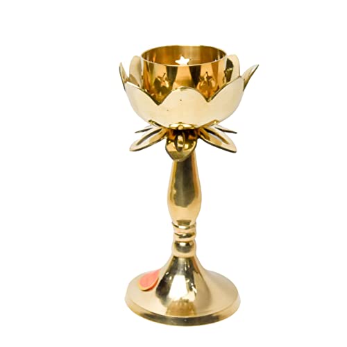 Brass Candle Stand Holder for Pooja Room Decor, Home Decoration All Purpose, 8 inches, 360gm