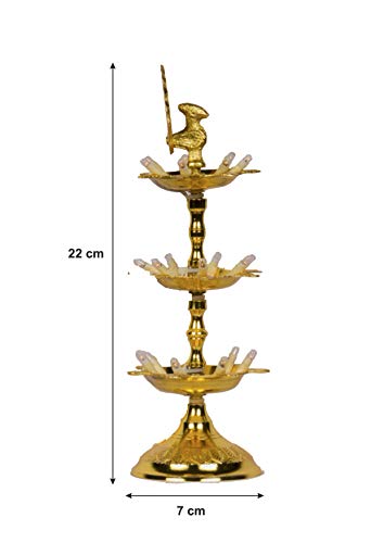 Pure Brass 3 Step Electric Gold Bulb Lights Diya Dimensions