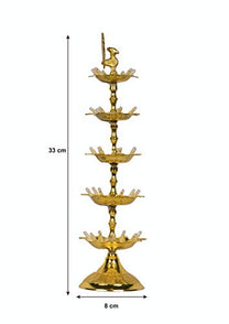 Pure Brass 5 Step Electric Gold Bulb Lights Diya Dimensions