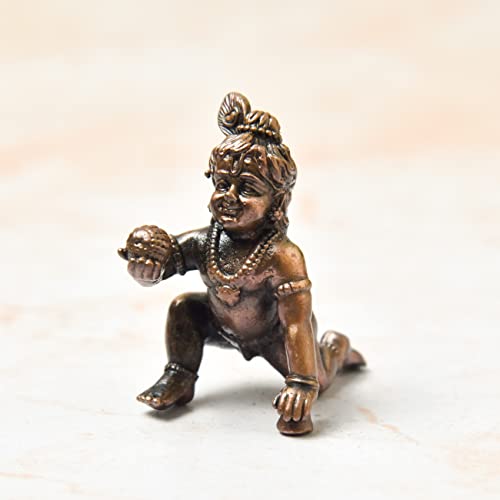 Copper Bal Krishna Idol, 1.5 inches, 30 Grams , Patina Antique Finish
