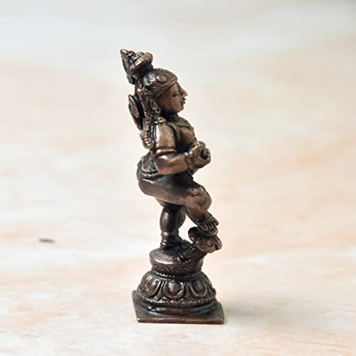 Copper Butter Navaneetha Krishna Idol, 2.5 inches, 60 Grams, Patina Antique Finish