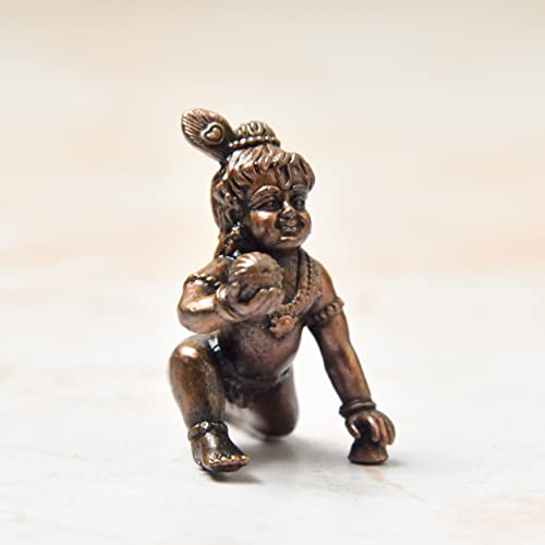 Copper Bal Krishna Idol, 1.5 inches, 30 Grams , Patina Antique Finish