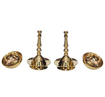 Pure Brass Plain Nanda Bowl Long Table Diya, 5.5 inches, Pack of 2 pcs (with Lavanga - 2pc)