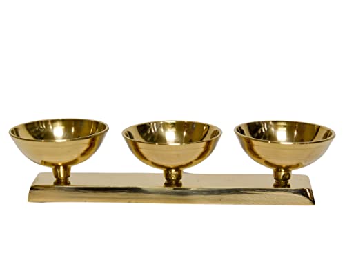 Pure Brass 3 Line/Sal Diya, 1.75 inches, Brass Colour, Pack of 1 Pc