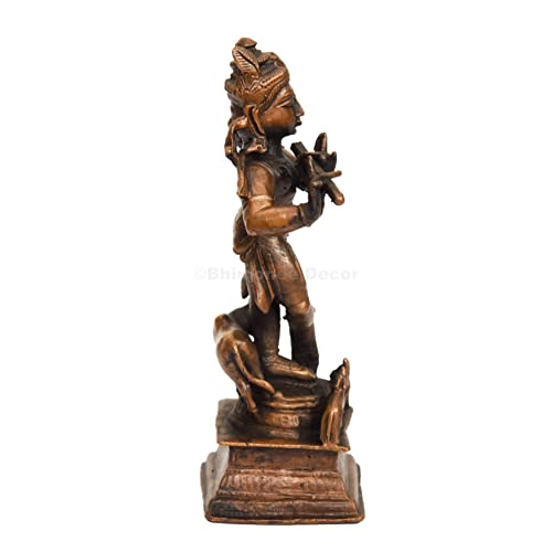 Handmade Copper Cow Krishna Idol 4 inches , Patina Antique Finish , 1 Piece