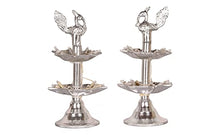 White Metal 7 inches Silver Colour 2 Step Electric Bulb Lights Diya | Deep | Deepak for Pooja | Puja | Mandir | Diwali Festival Decoration | Pair