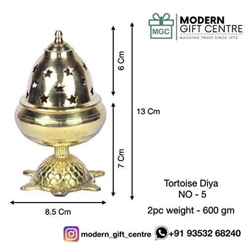 Pure Brass Tortoise Covering Diya/Tulsi Diya 5.25 inches by printology, Set of 2