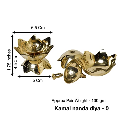 Pure Brass Kamal Nanda Table Diya, 1.75 inches, Pack of 2 pcs