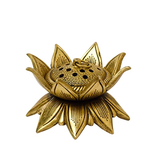 Lotus Design Brass Agarbatti/Dhoop Holder, Home Décor, Gift & Puja, 750 gm, 2.3 inches, Brass Black Antique Finish, 1 Piece