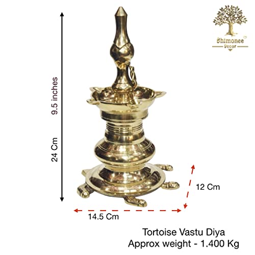 Pure Brass Vastu Table Diya on Tortoise, 9.5 inches