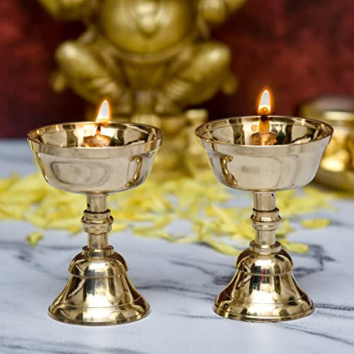 Pure Brass Akhand Jyothi | Pyali Stand Nanda Table Diya, 3.2 inches Big