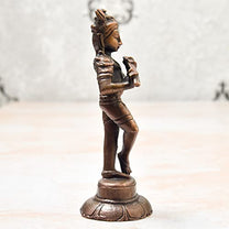 Copper Krishna Idol, 170 Grams , 4.1 inches, Patina Antique Finish
