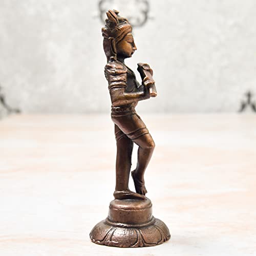 Copper Krishna Idol, 170 Grams , 4.1 inches, Patina Antique Finish