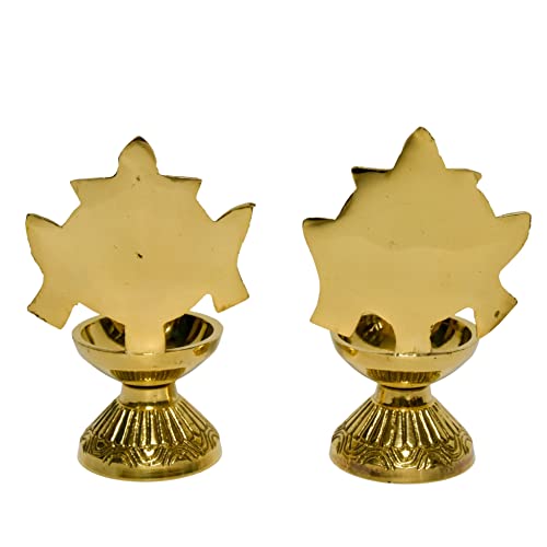 Pure Brass Shanku Chakra Diya, 4.3 inches, Gold Polish, Pack of 1 Pair