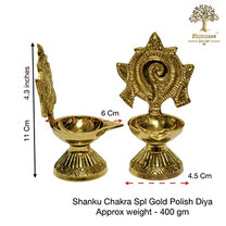 Pure Brass Shanku Chakra Diya, 4.3 inches, Gold Polish, Pack of 1 Pair