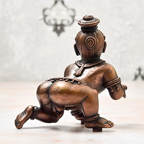 4 inches, Handmade Copper Bal Krishna Idol, 810 Grams , Patina Antique Finish , Pack of 1 Piece