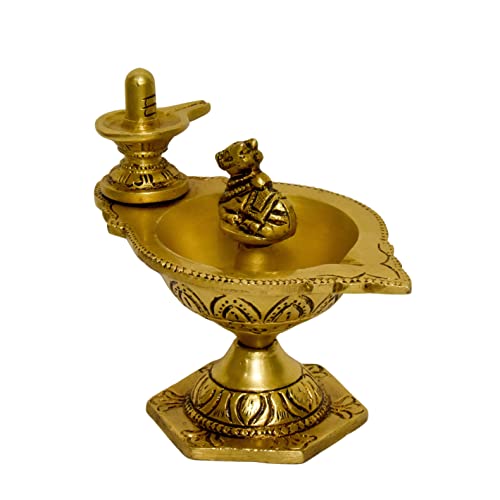 Brass Shivling & Nandi Table Diya 4 Inches