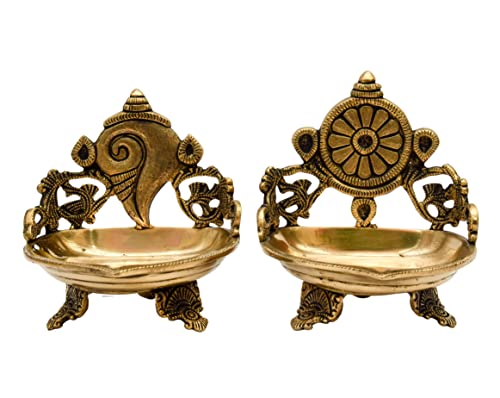 Pure Brass Shanku Chakra 5.5 inches Table Diya Front View