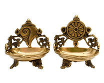 Pure Brass Shanku Chakra 5.5 inches Table Diya Front View