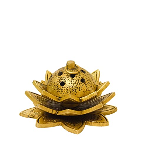 Lotus Design Brass Agarbatti/Dhoop Holder, Home Décor, Gift & Puja, 580 gm, 2.2 inches, Brass Black Antique Finish, 1 Piece