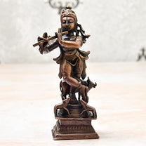 4 inches, Handmade Copper Cow Krishna Idol, 210 Grams , Patina Antique Finish , Pack of 1 Piece