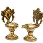 Pure Brass Shanku Chakra Long Table Diya, 6 inches Big Size, Brass, Pack of 1 Pair