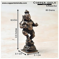 Copper Butter Navaneetha Krishna Idol, 2.5 inches, 60 Grams, Patina Antique Finish