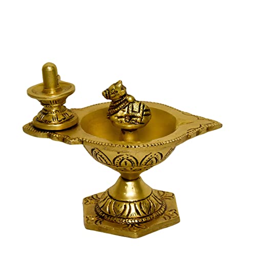 Brass Shivling & Nandi Table Diya India