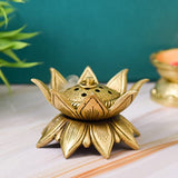 Lotus Design Brass Agarbatti/Dhoop Holder, Home Décor, Gift & Puja, 750 gm, 2.3 inches, Brass Black Antique Finish, 1 Piece