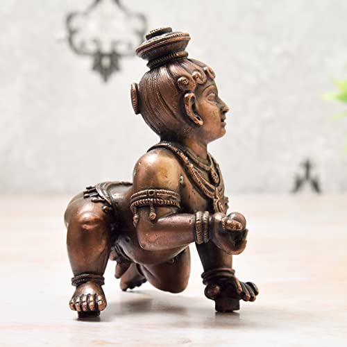 4 inches, Handmade Copper Bal Krishna Idol, 810 Grams , Patina Antique Finish , Pack of 1 Piece