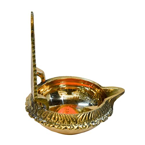 Pure Brass Shanku Chakra Kuber Kamakshi Deep, Deepak, Diya for Pooja Purposes, 3.65 inches , 110 gm Approx.