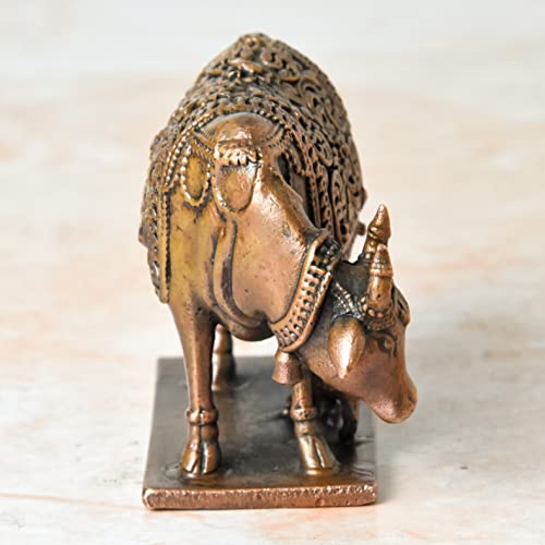 2 inches, Handmade Copper Cow and Calf | Kamadenu | Hasu Karu Idol, 360 Grams , Patina Antique Finish , Pack of 1 Piece