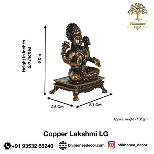  Copper Handmade Small Lakshmi 2.4 inches Sitting Idol  Dimensions