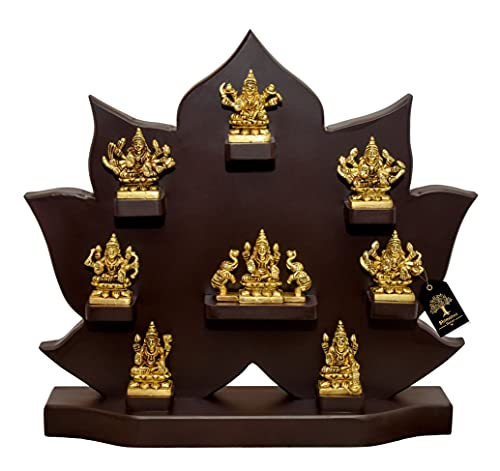 Goddess Ashtalakshmi Set with Wooden Table Frame, 2 Inches (13.75" x 14" x 3" )
