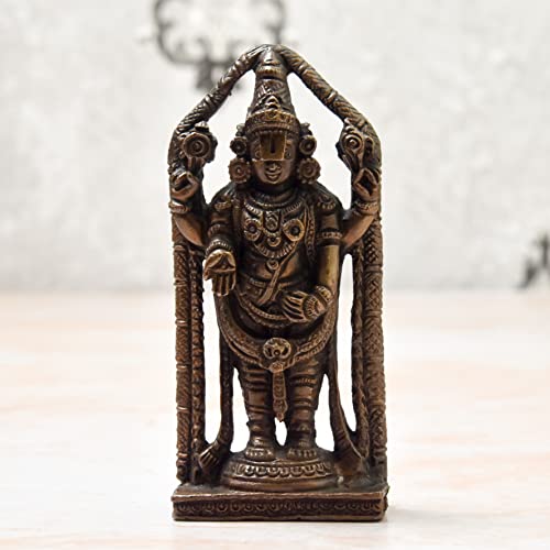 3.8 inches, Handmade Copper Balaji Idol, 260 Grams , Patina Antique Finish , Pack of 1 Piece
